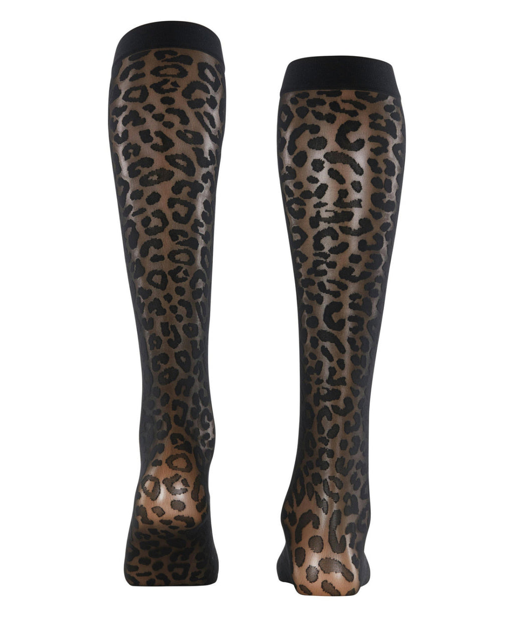 Leopard print knee-high socks on a white background
