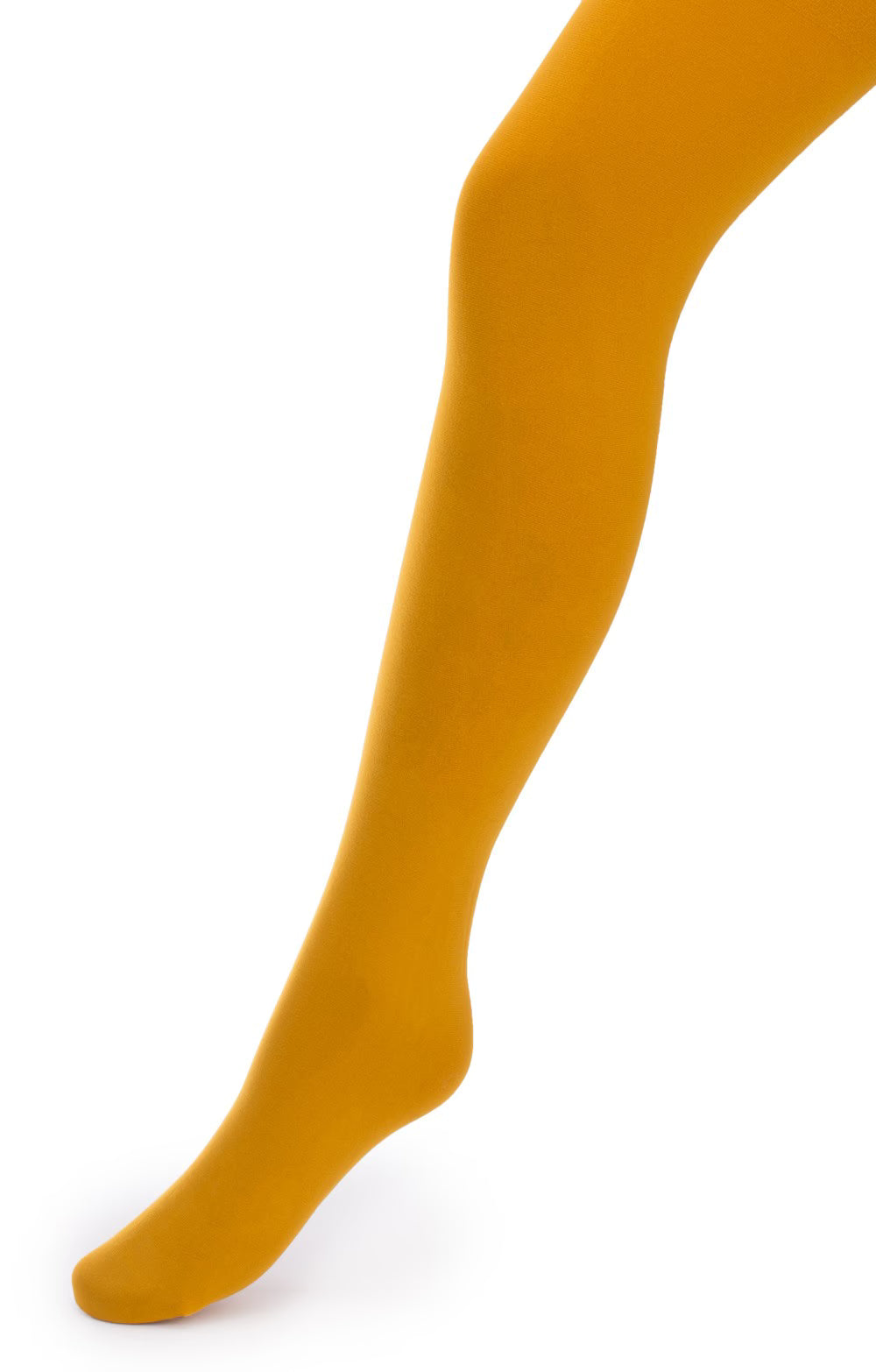 Warm mustard coloured 100 denier tights on a white background