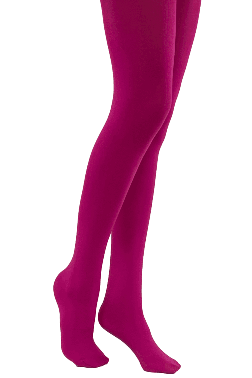Fuchsia tights worn by a person on a white background