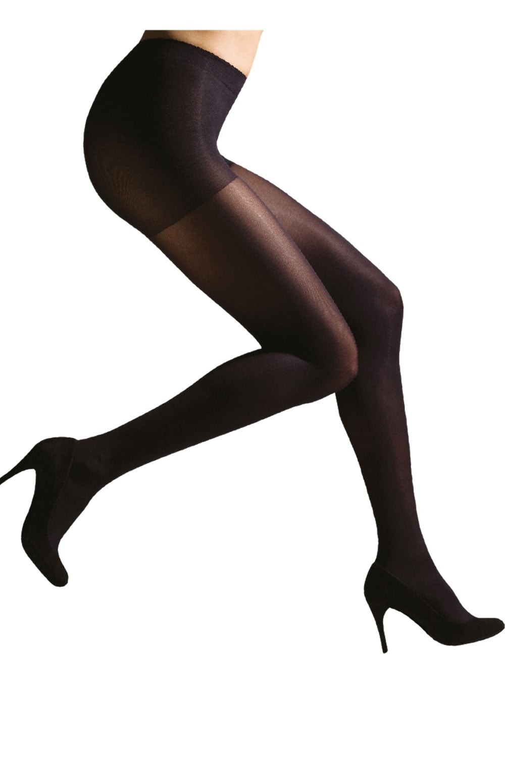 Black body shaper  tights worn by a model on a white background