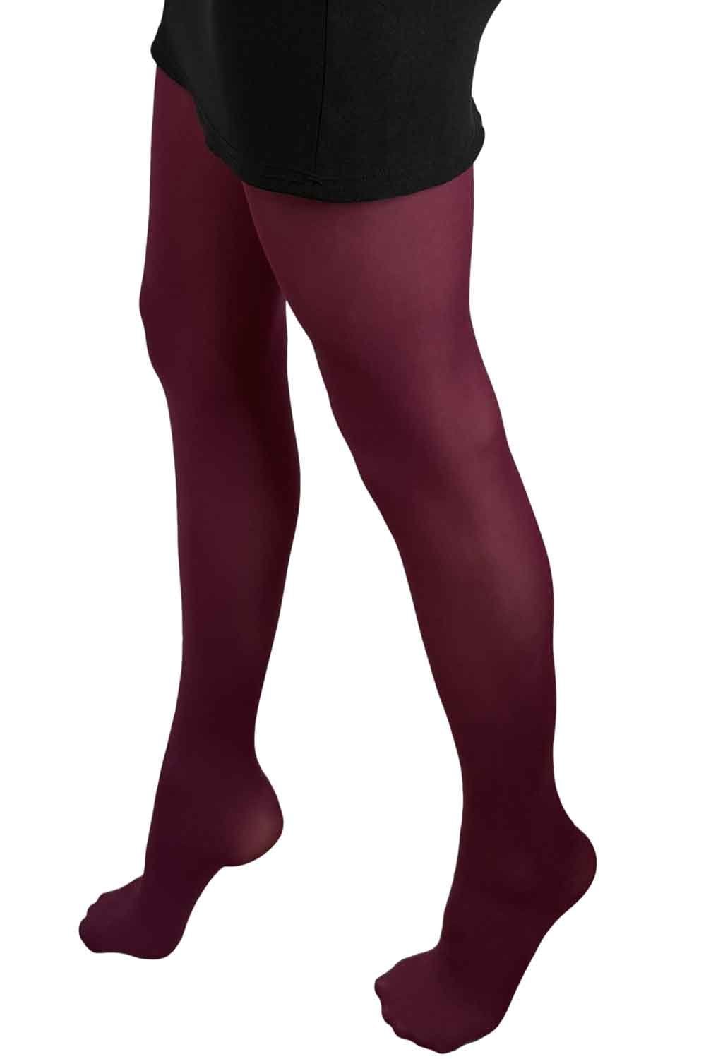 Gipsy maroon tights worn by a person on a white background
