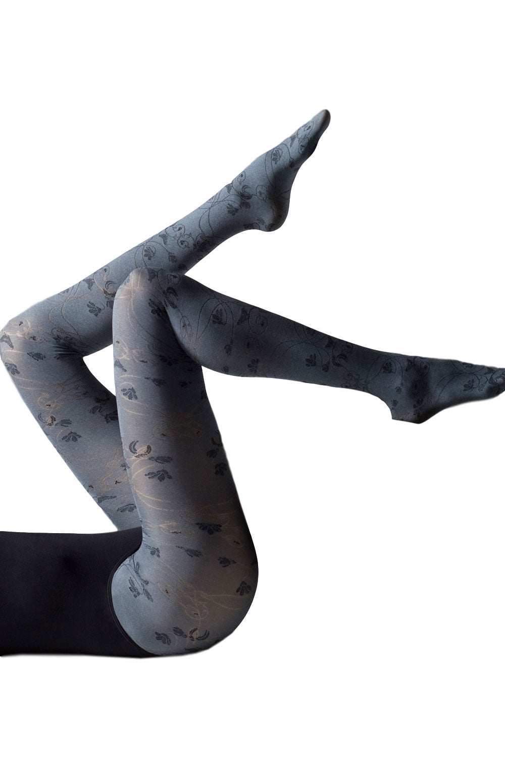 Gray tights with  floral pattern on a white background