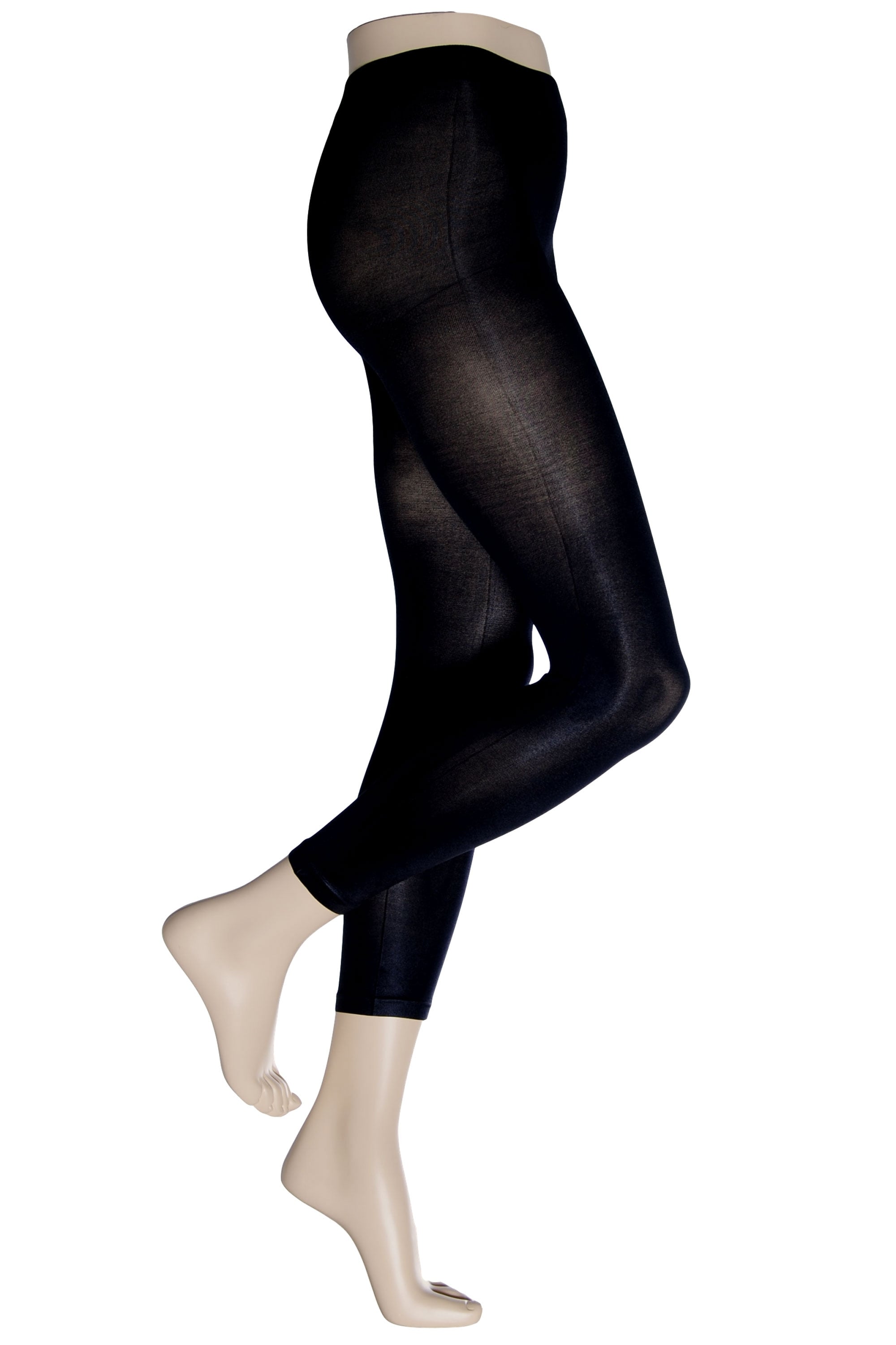 Black wet look footless tights  worn by a mannequin on a white background