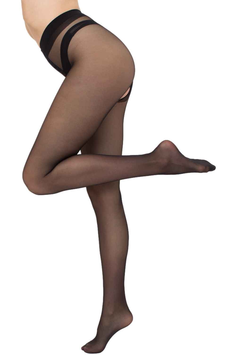 Intimo black crotchless 20 tights by Giulia