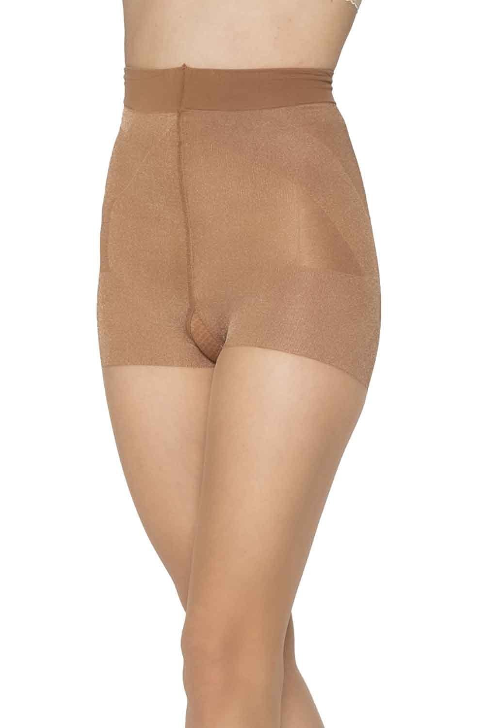 Natural body shaper tights being worn on a white background