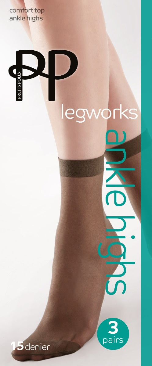 Legworks ankle highs packaging with a leg model wearing the product on a white background.