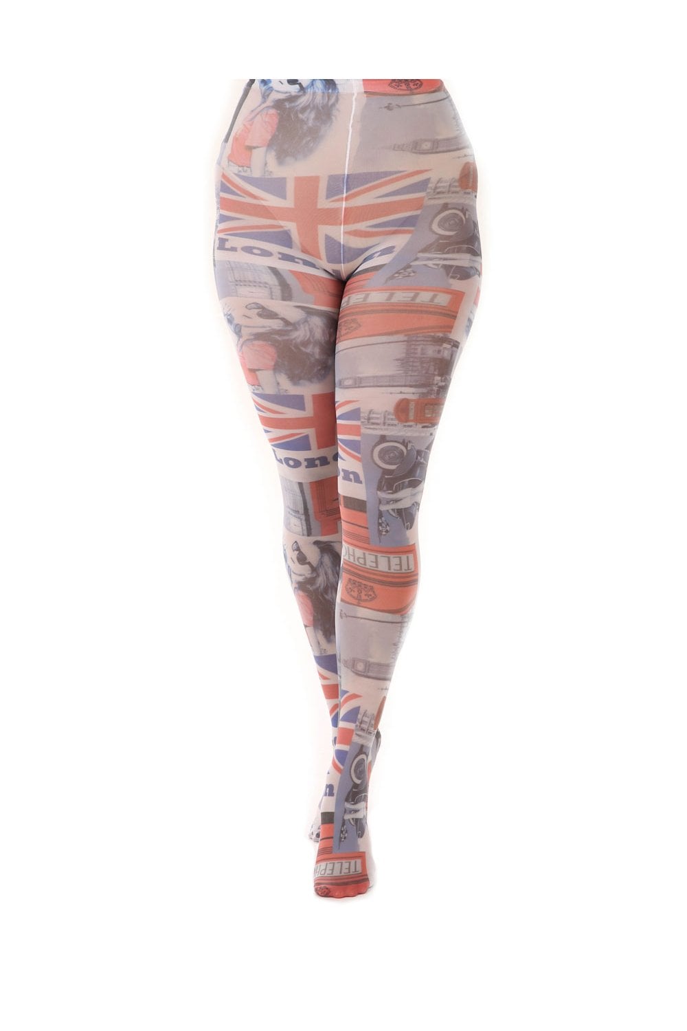 Tights with a Union Jack and abstract London life  design on a white background
