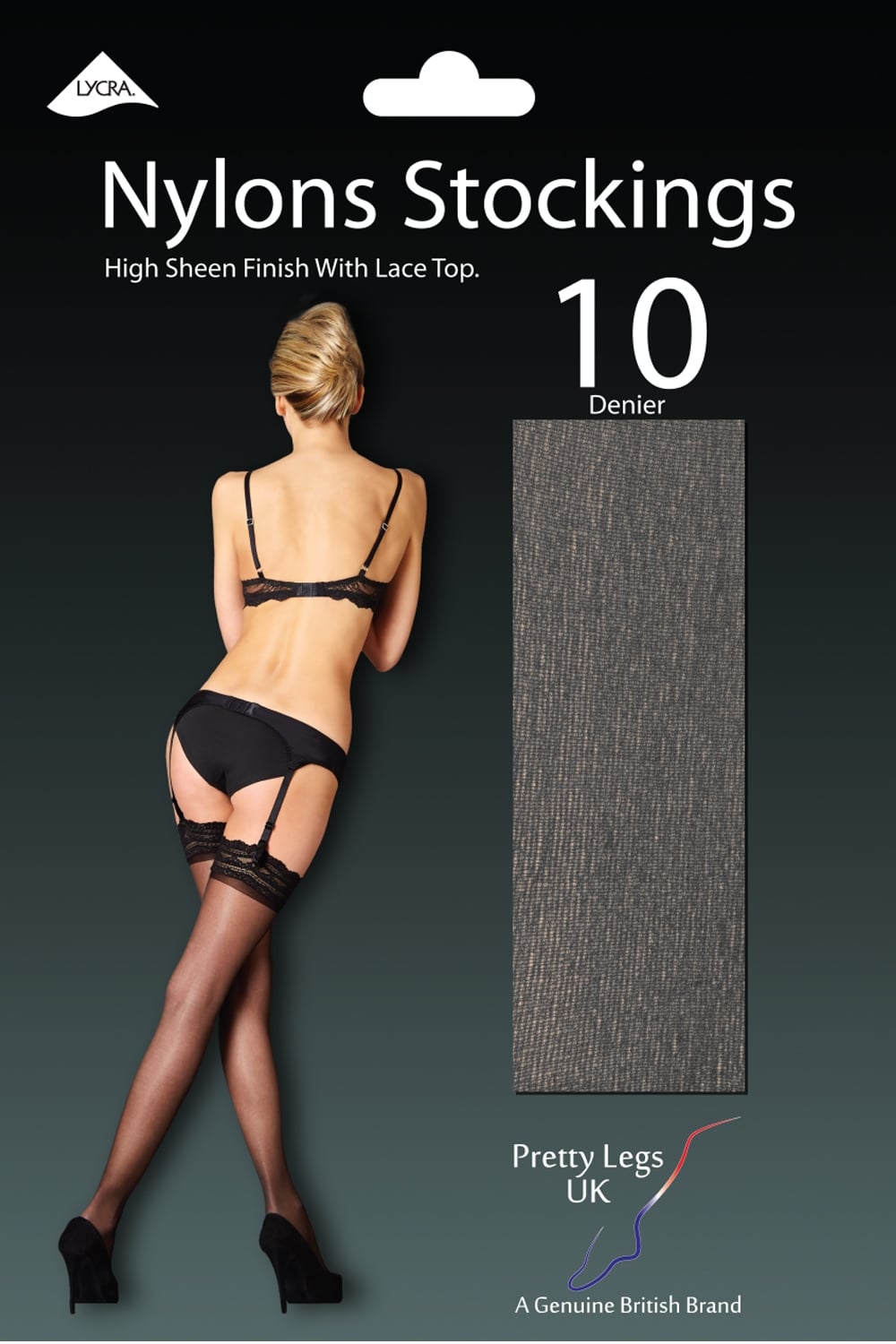 Nylons stockings packaging with a model wearing product
