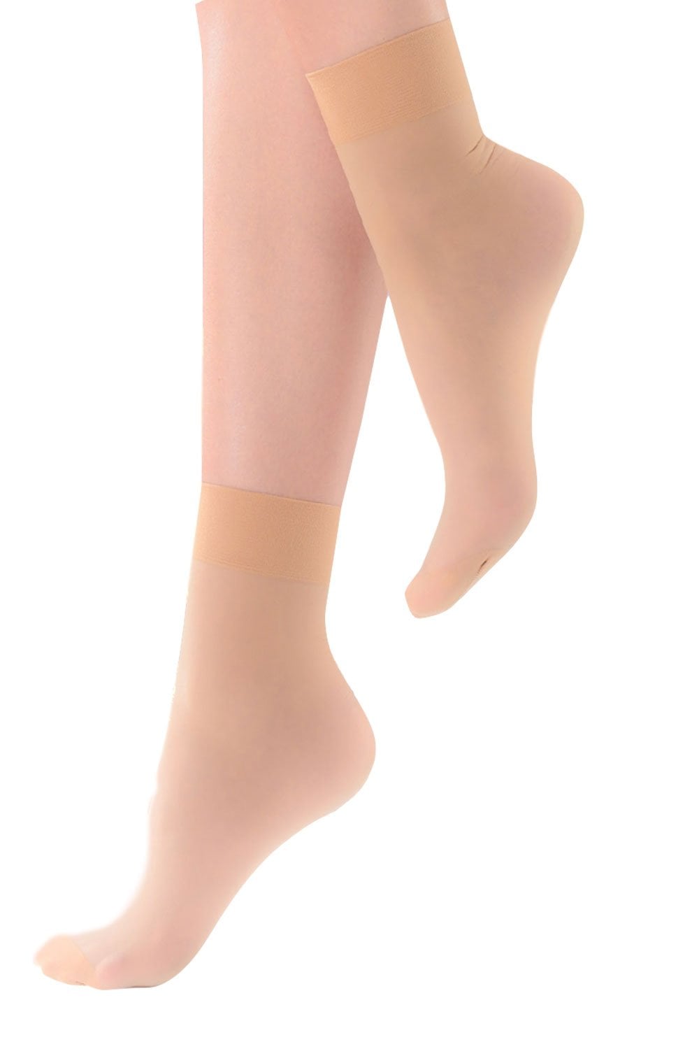 Natural ankle high socks  being worn on a white background