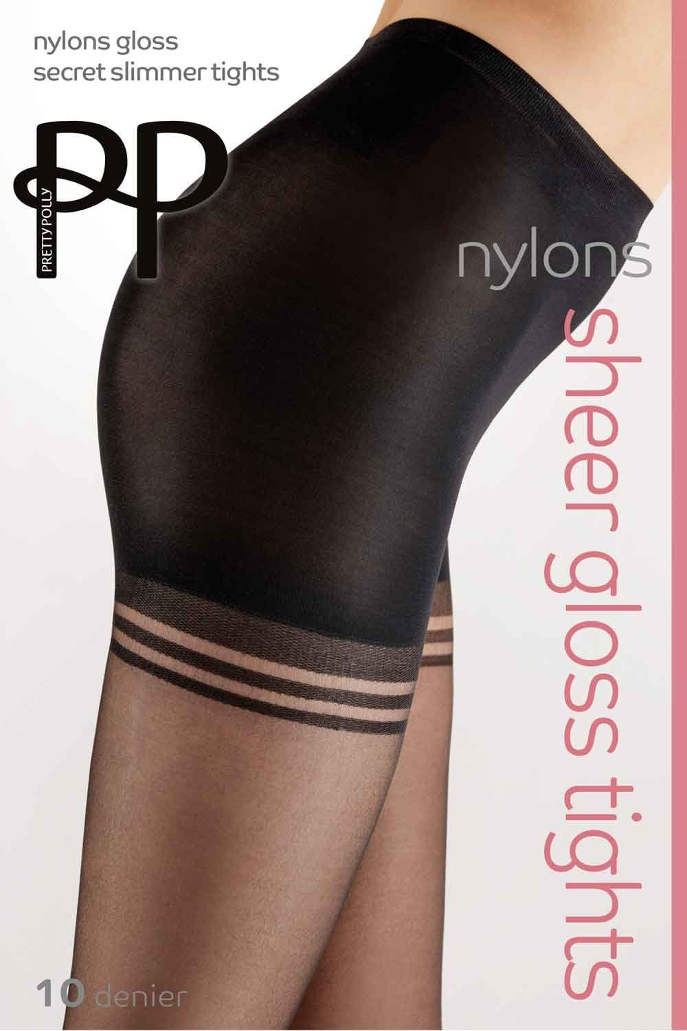Black sheer gloss tights with text on a white background