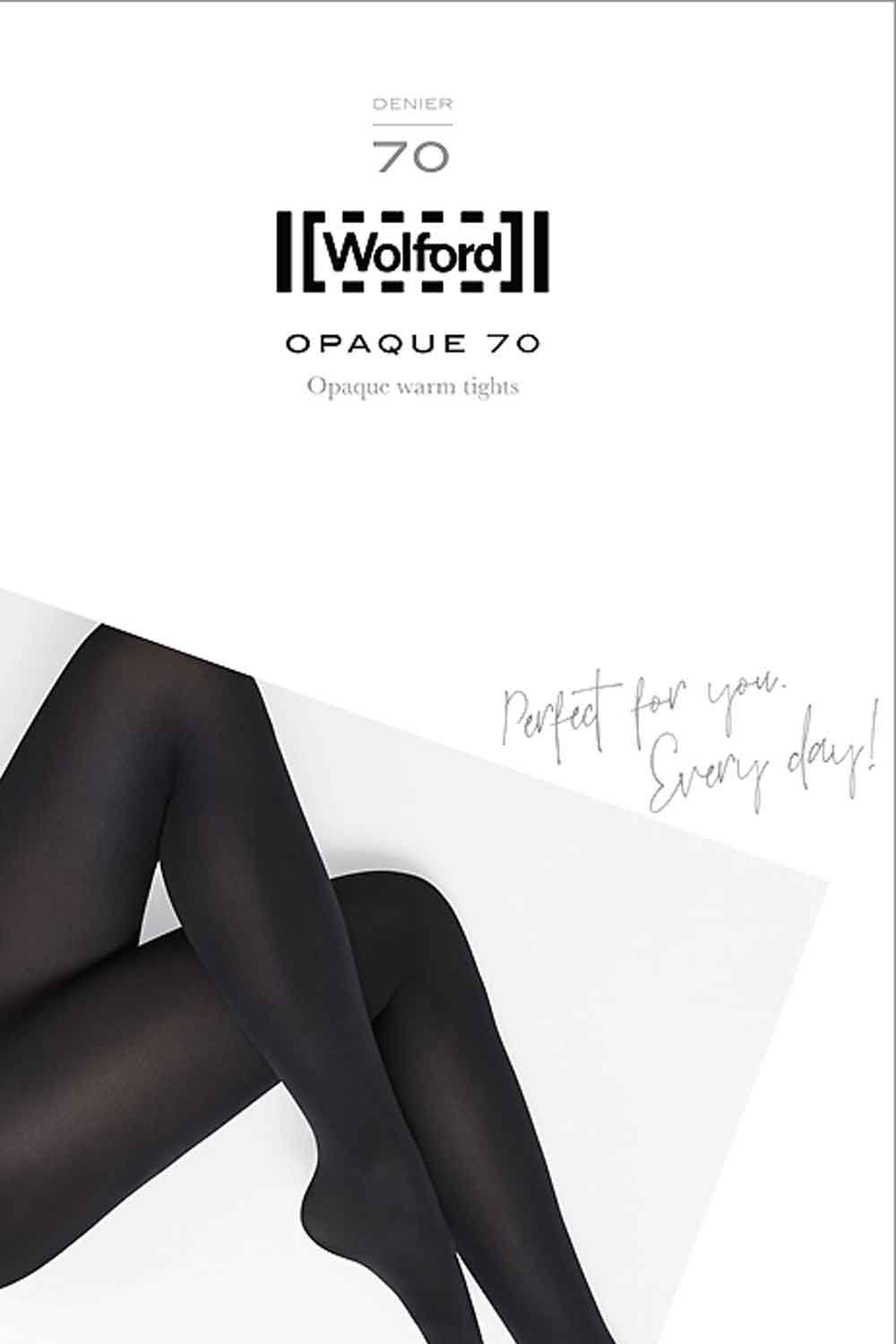 Black opaque tights with Wolford branding on a white background