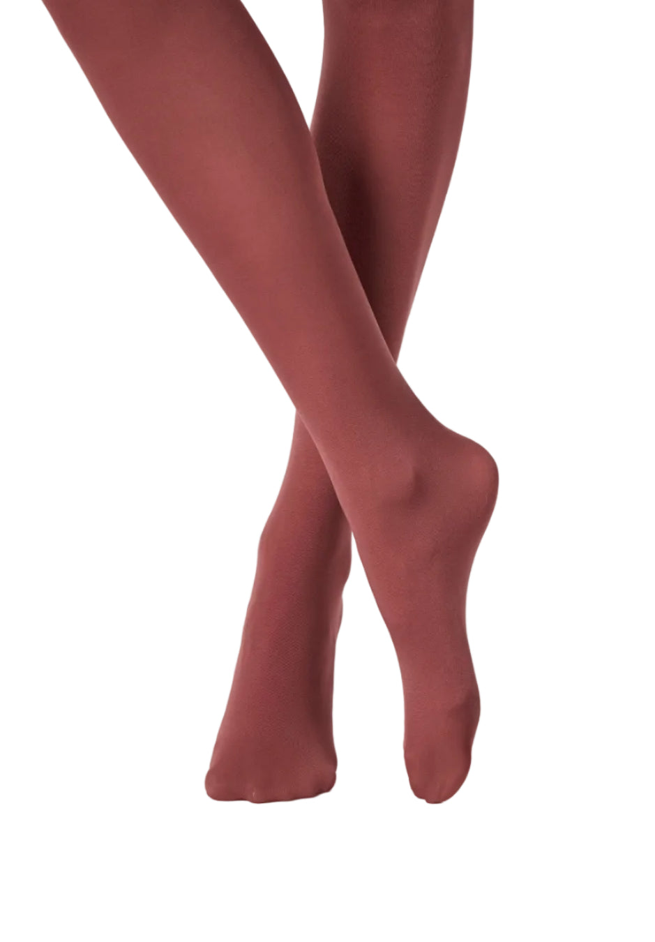 Cacao coloured  tights worn by a person on a white background