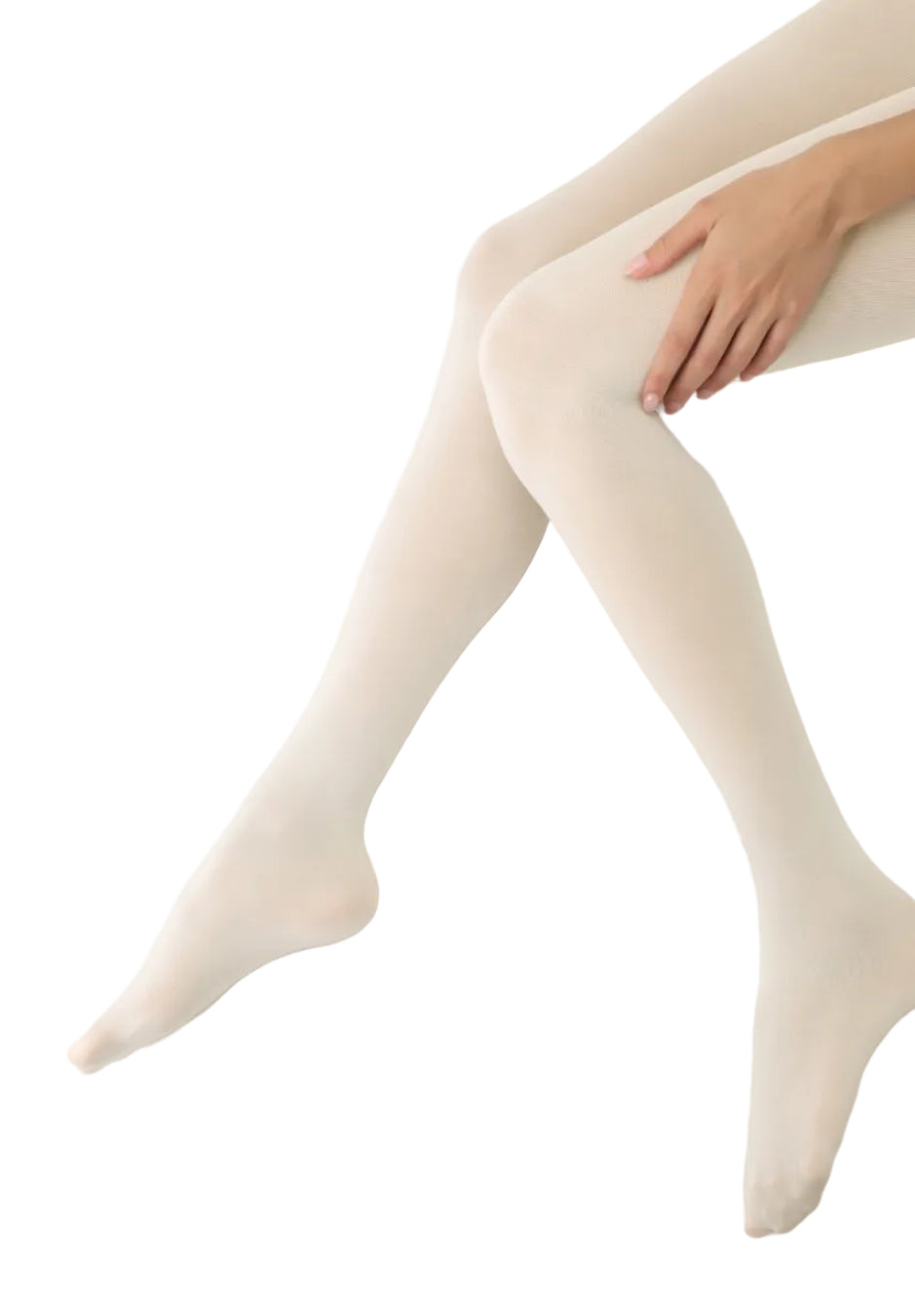 Wool coloured  tights worn by a person on a white background