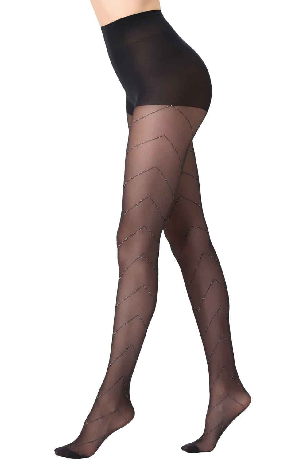 Black chevron patterned tights  on a white background