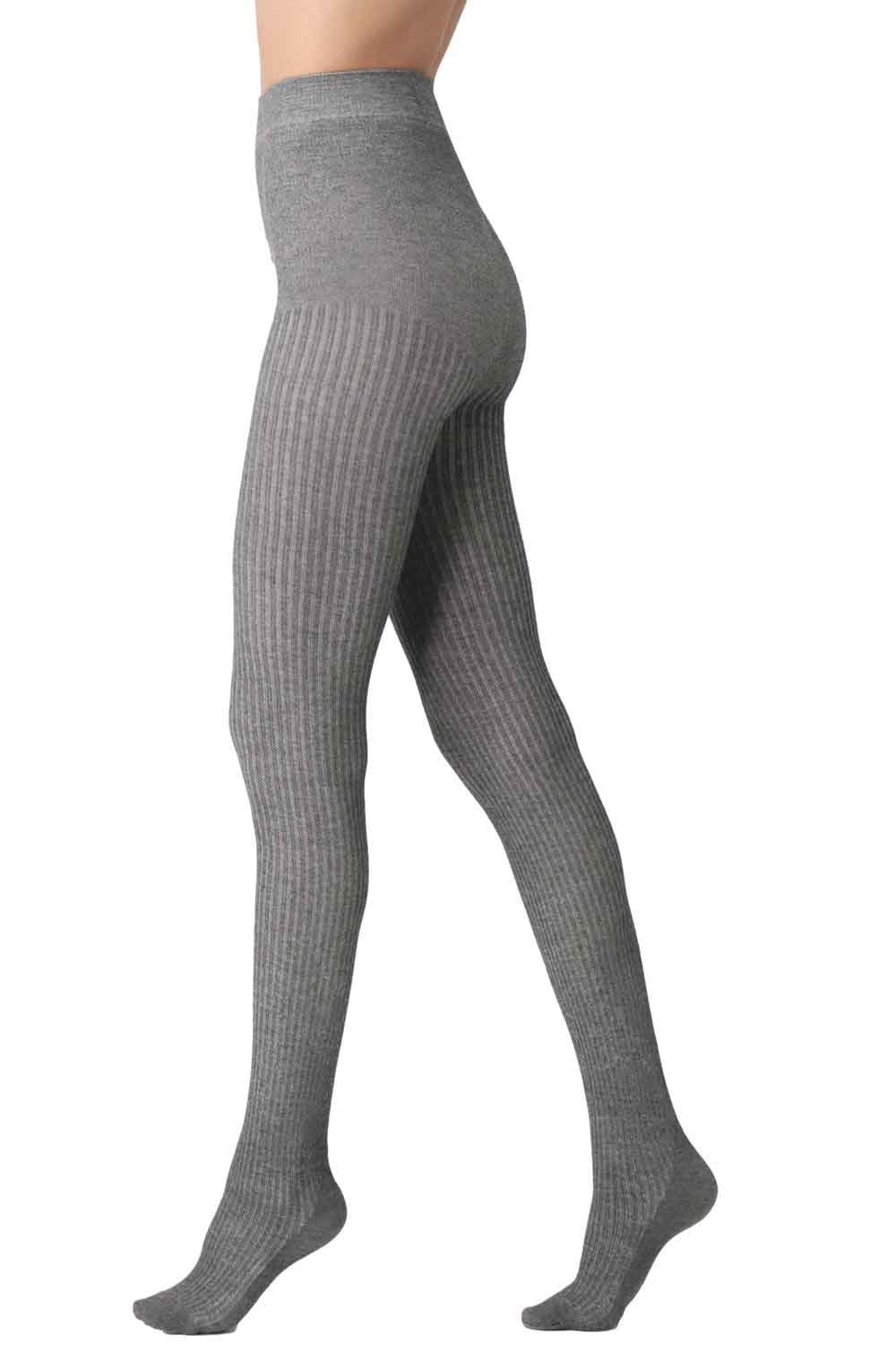 Gray ribbed eco sneakers tights worn by a person on a white background