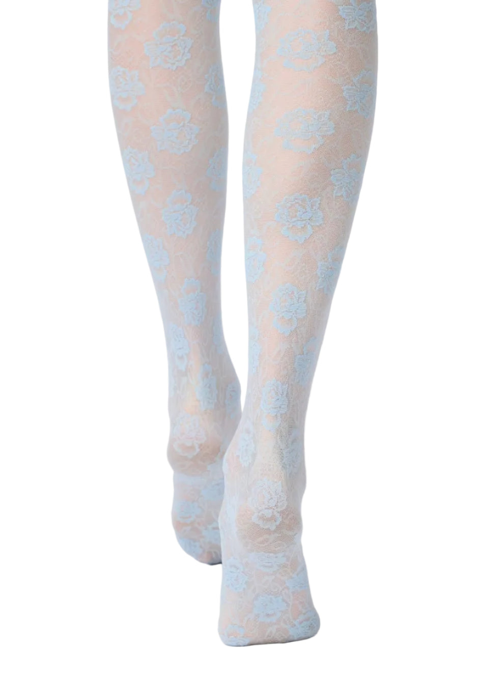 Oroblu lace  tights with blue floral pattern on a white background