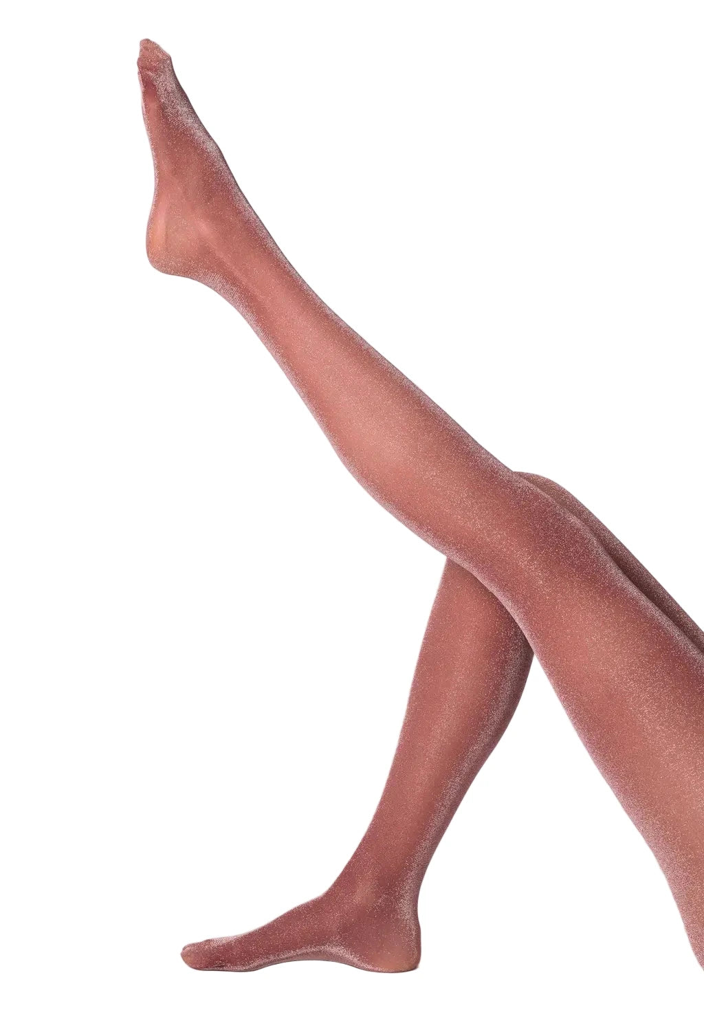 Red sparkly tights worn by a person on a white background