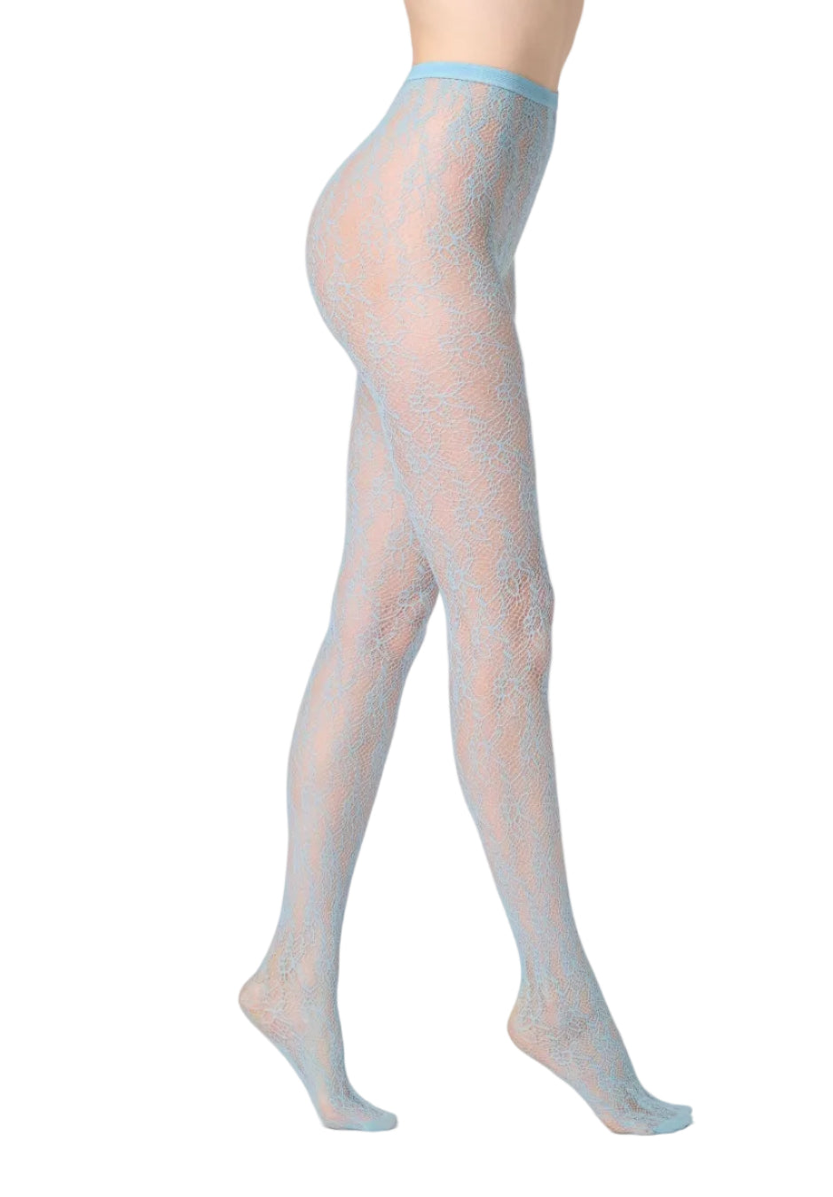 Rosy net patterned tights worn by a person on a white background