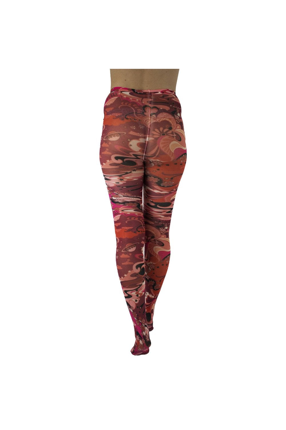 Outer space  patterned burgundy tights  on a white background