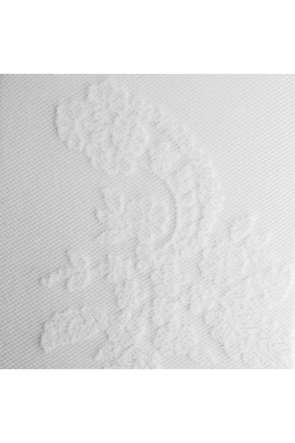 Close-up of textured white fabric with a paisley  pattern