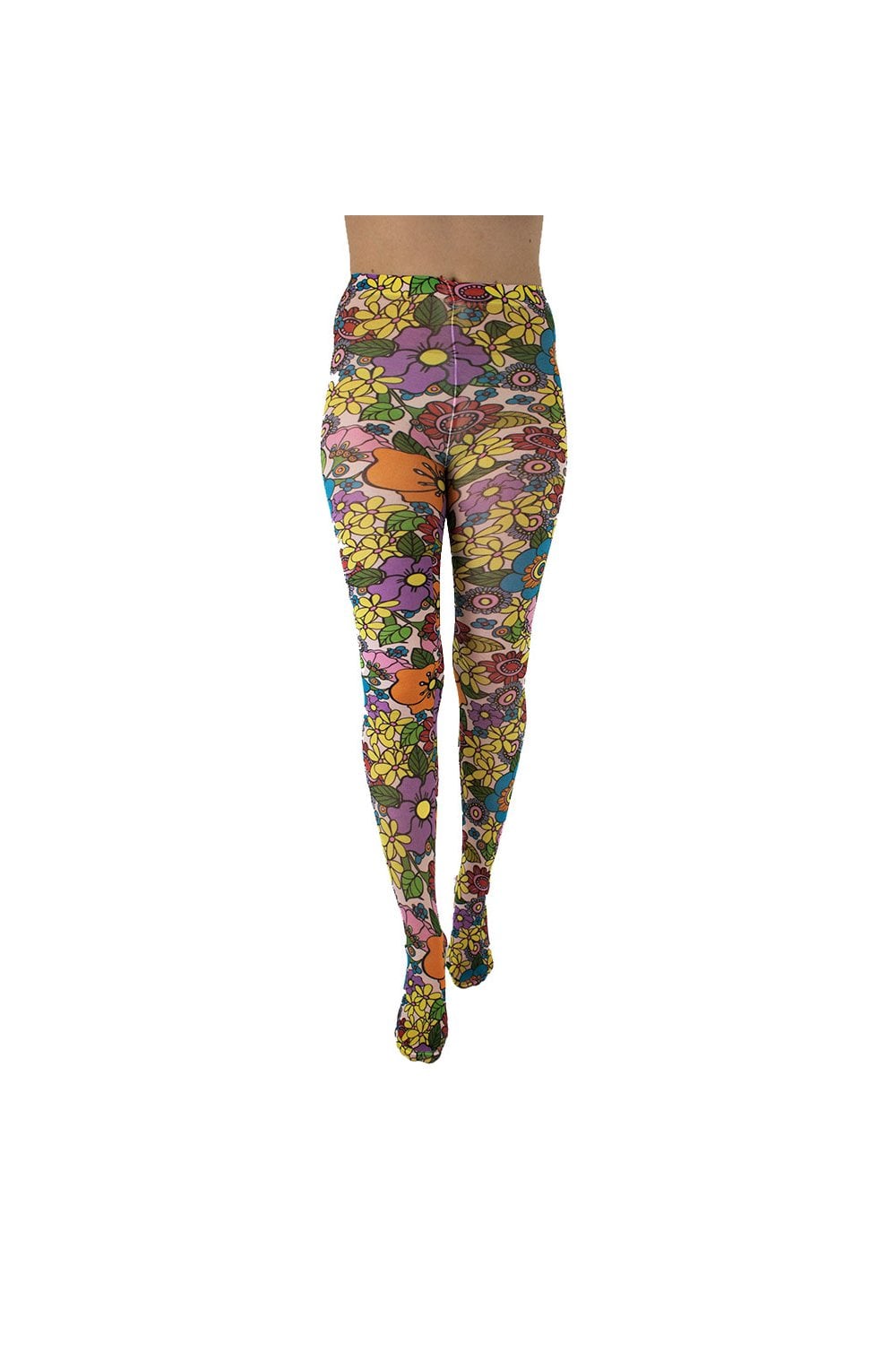 Colourful  flower power tights  on a white background