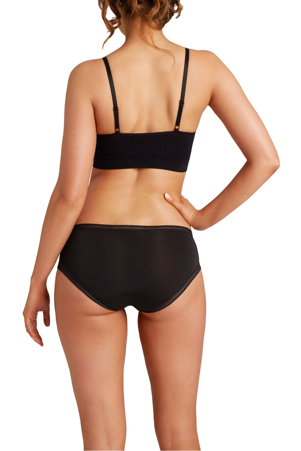Black period bikini brief  on a white background