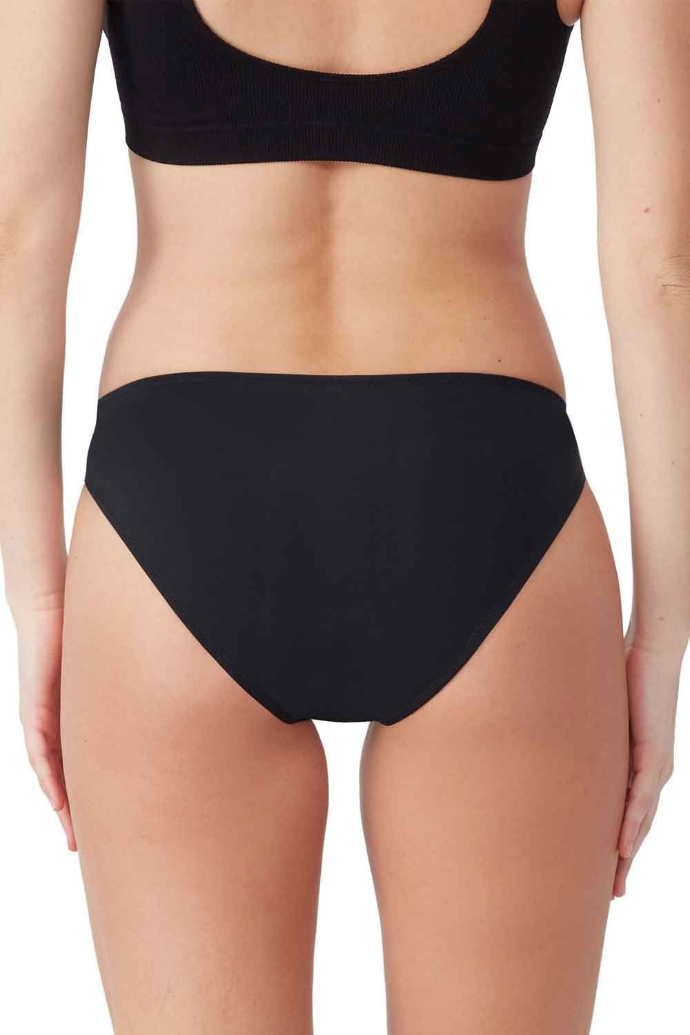 Person wearing a period  swim bikini brief on a white background