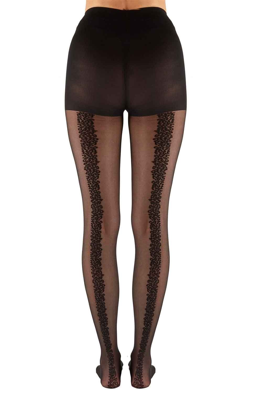 Black tights with patterned backseam  on a white background