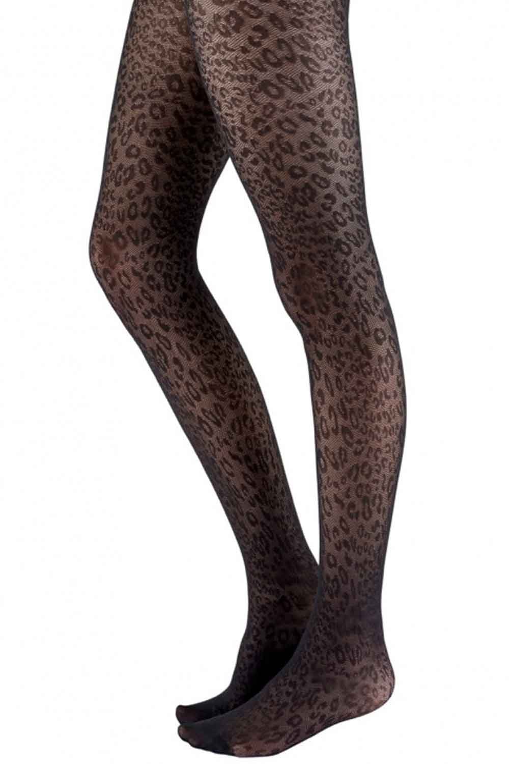 Leopard print tights on a white background