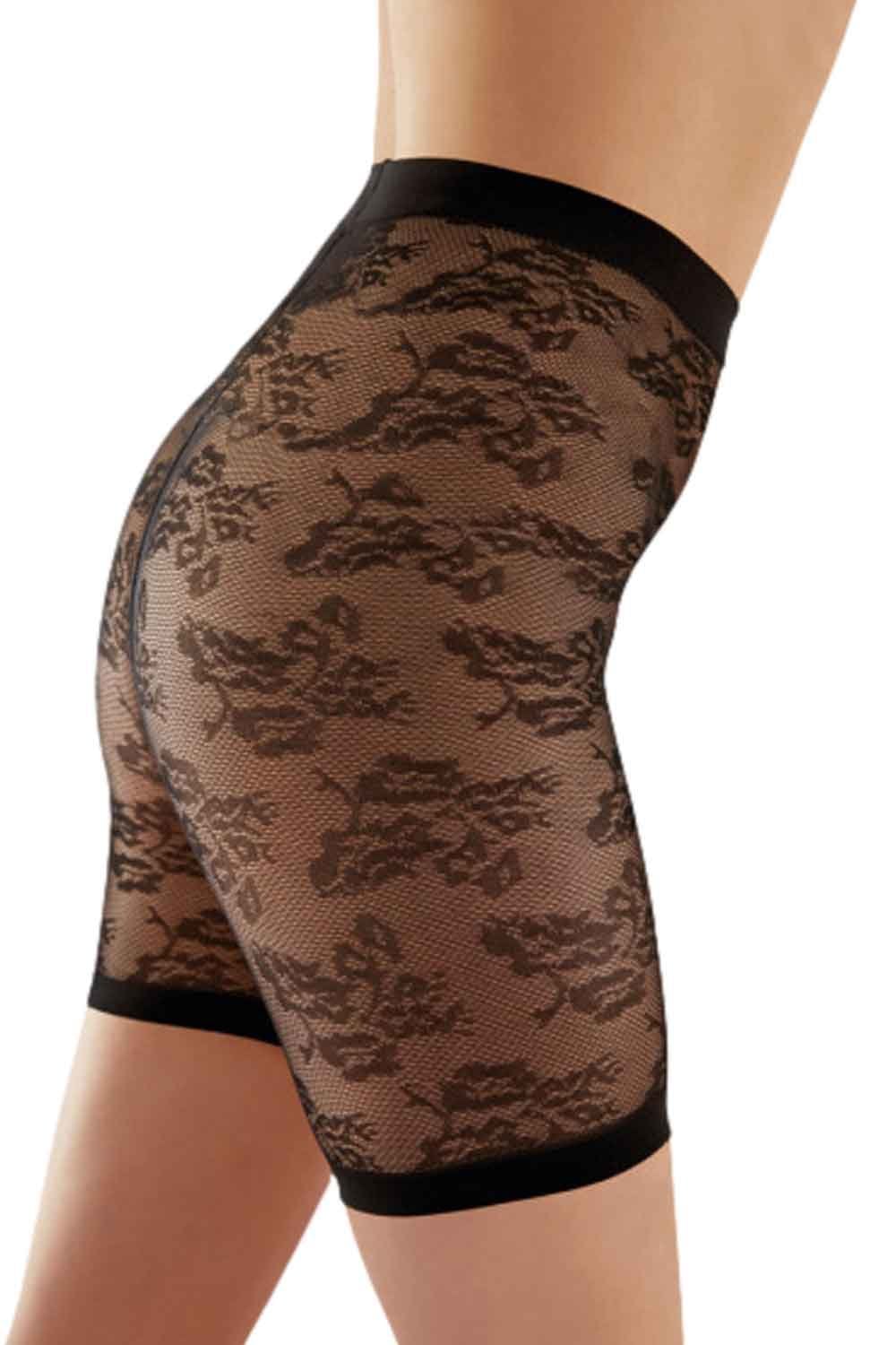 Black lace shorts on a white background