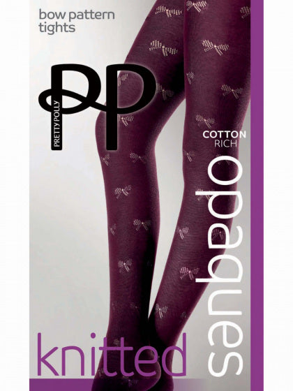 Pretty Polly Tights with a Bow Pattern in a Burgundy colour.