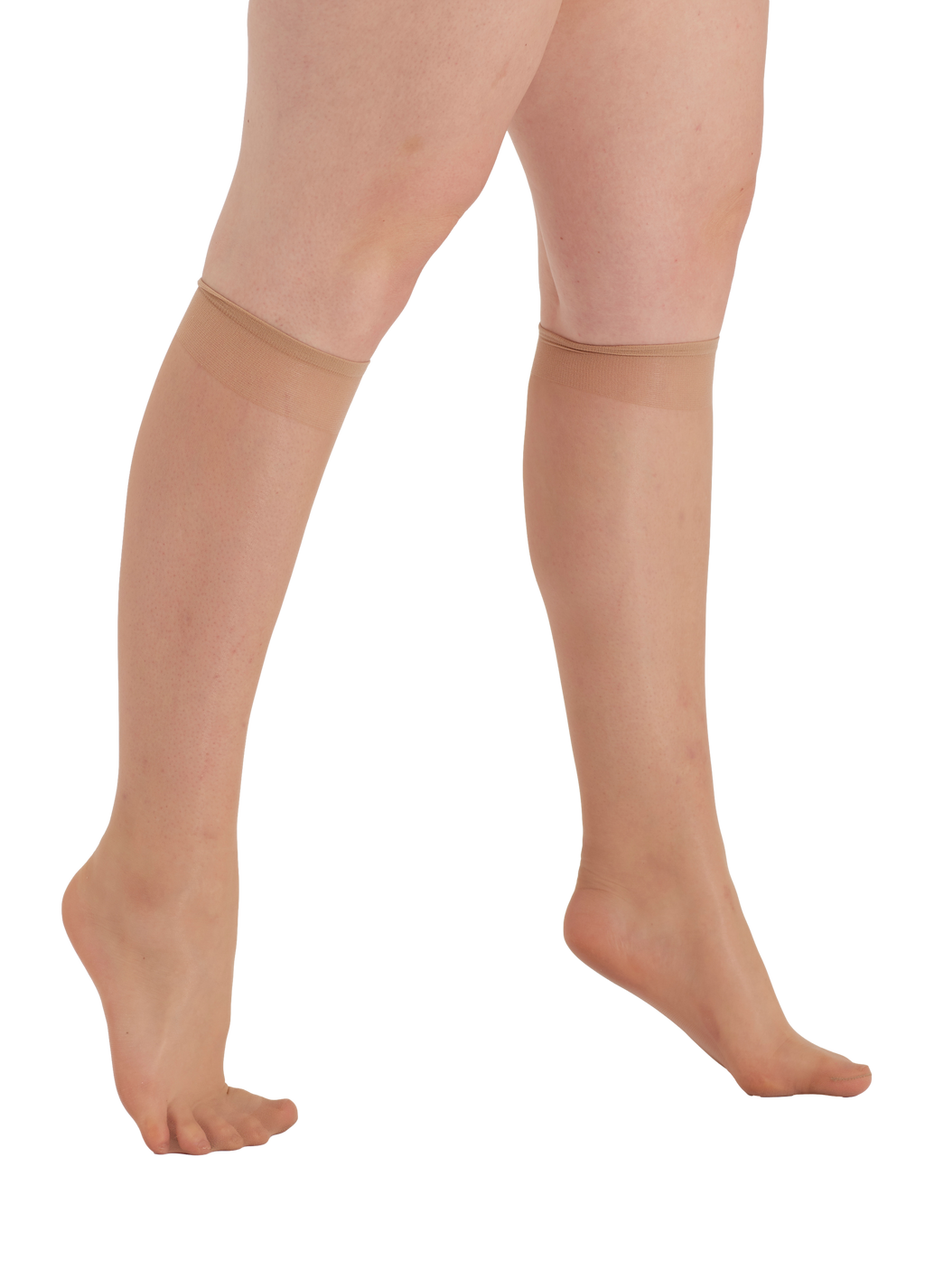 Nude knee high socks  worn by a person on a white background