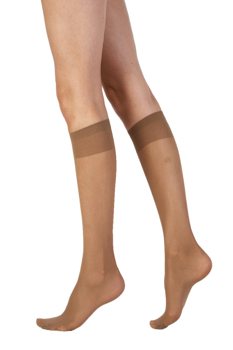 Nude knee highs  worn by a person on a white background