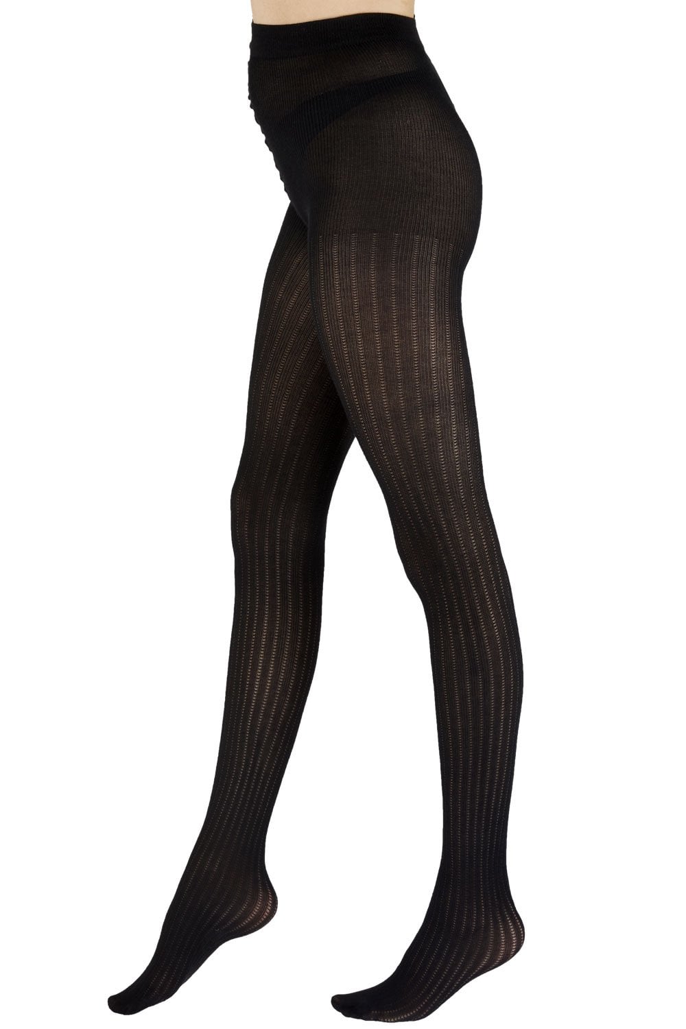 Black tights with a rib pattern on a white background
