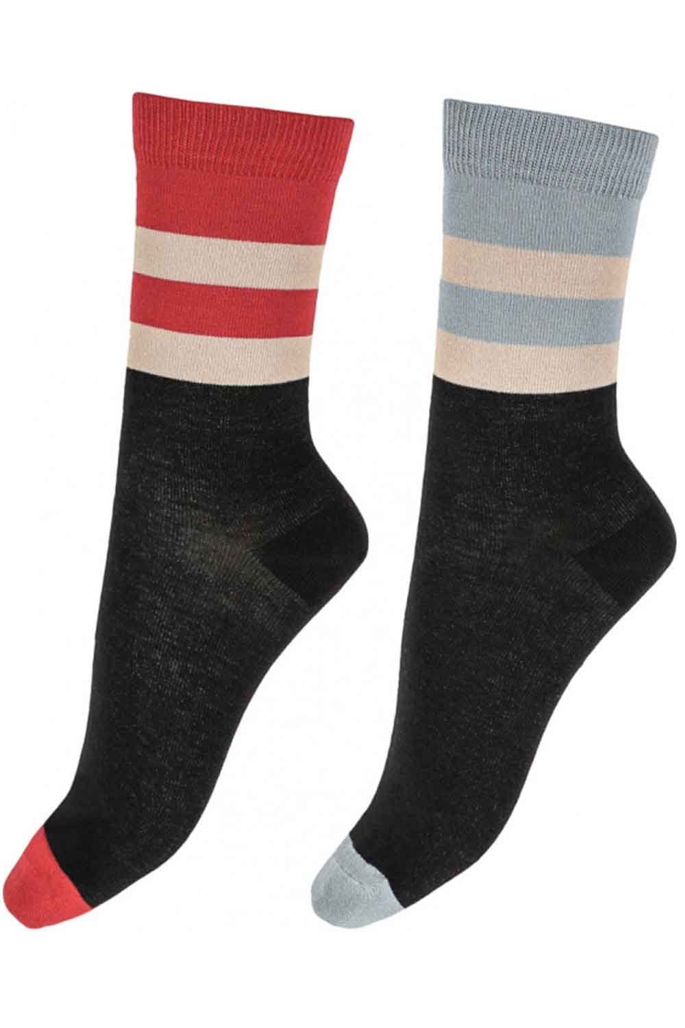 Top stripe bamboo socks one black and red and blue and black