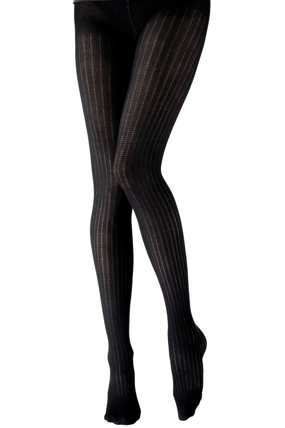 Black tights with rib pattern on a white background