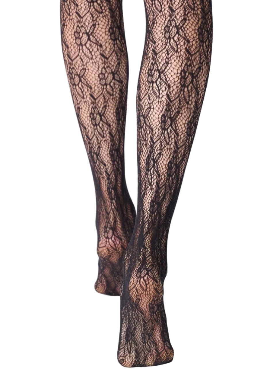 Black lace tights on a white background