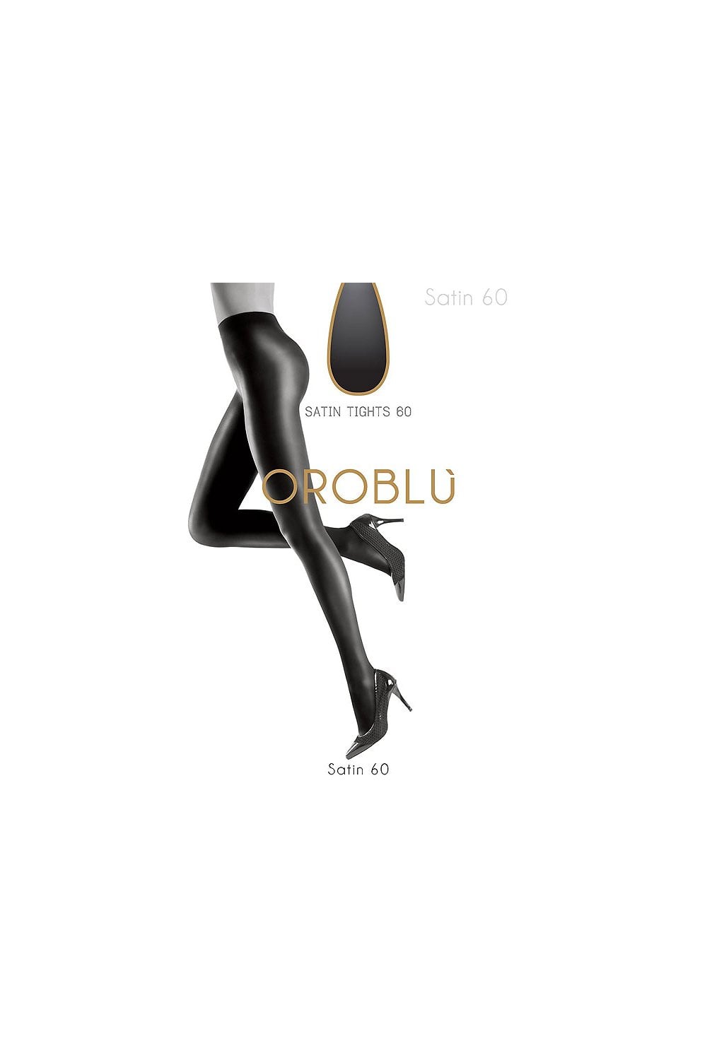 Black satin tights with 'Oroblu' branding on a white background