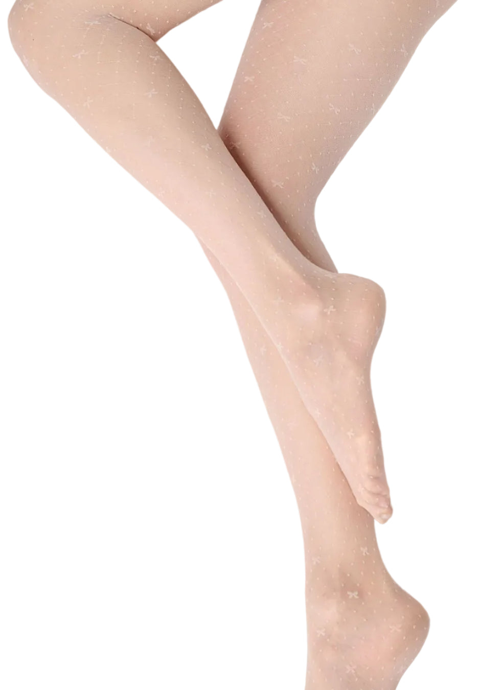 Cosmetic coloured  tights with a micro pattern worn by a person on a white background