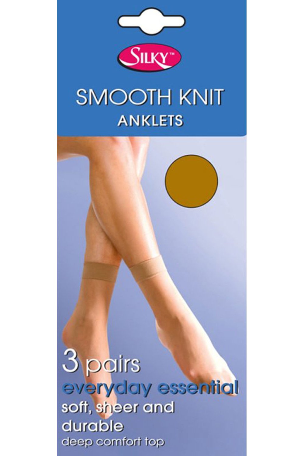 Silky Smooth Knit Anklets packaging on a light blue background.
