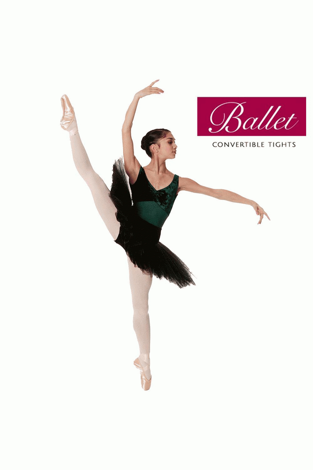 Silky ballet convertible dance tights on a white background 