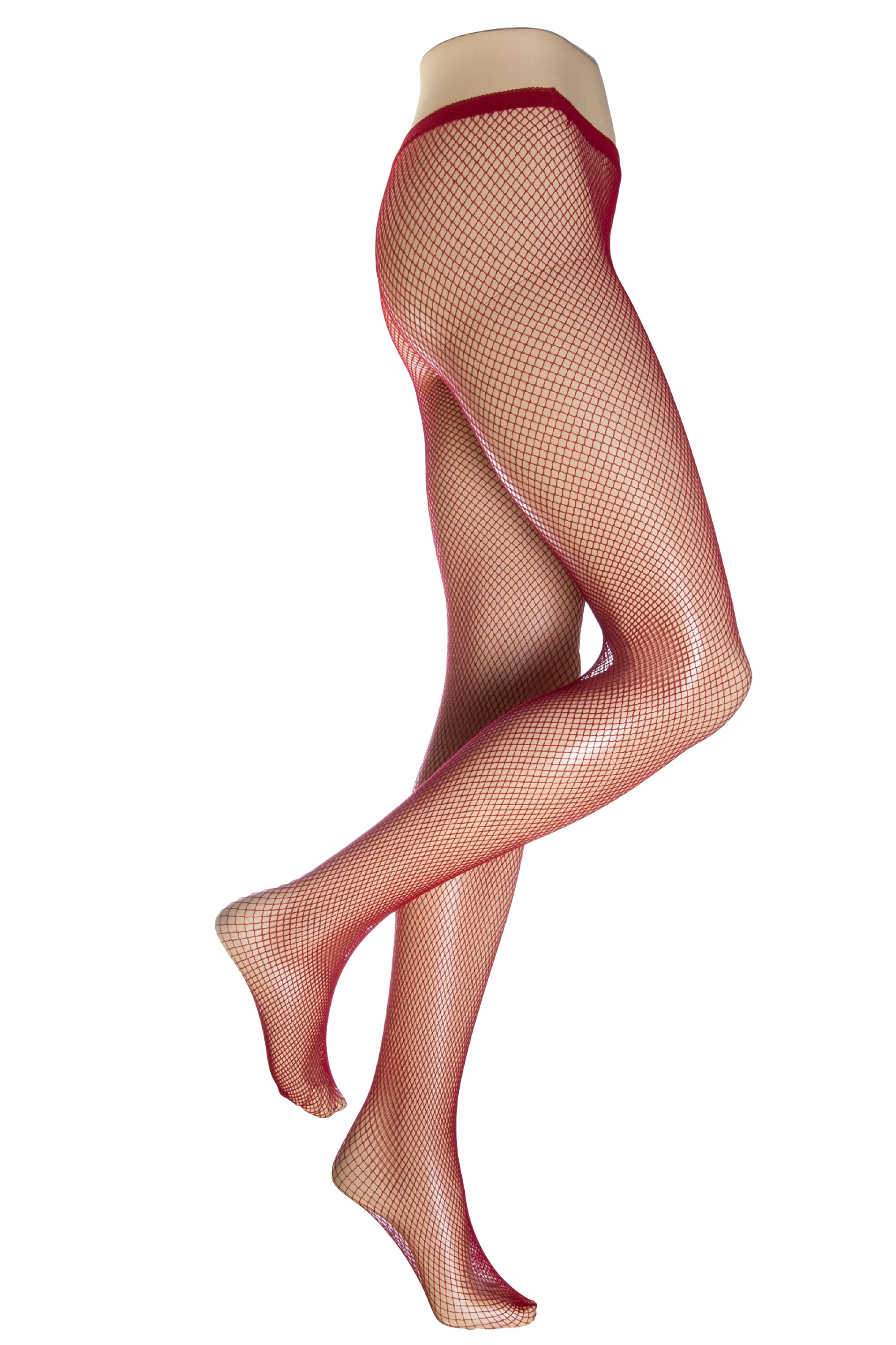 Red fishnet tights on a white background