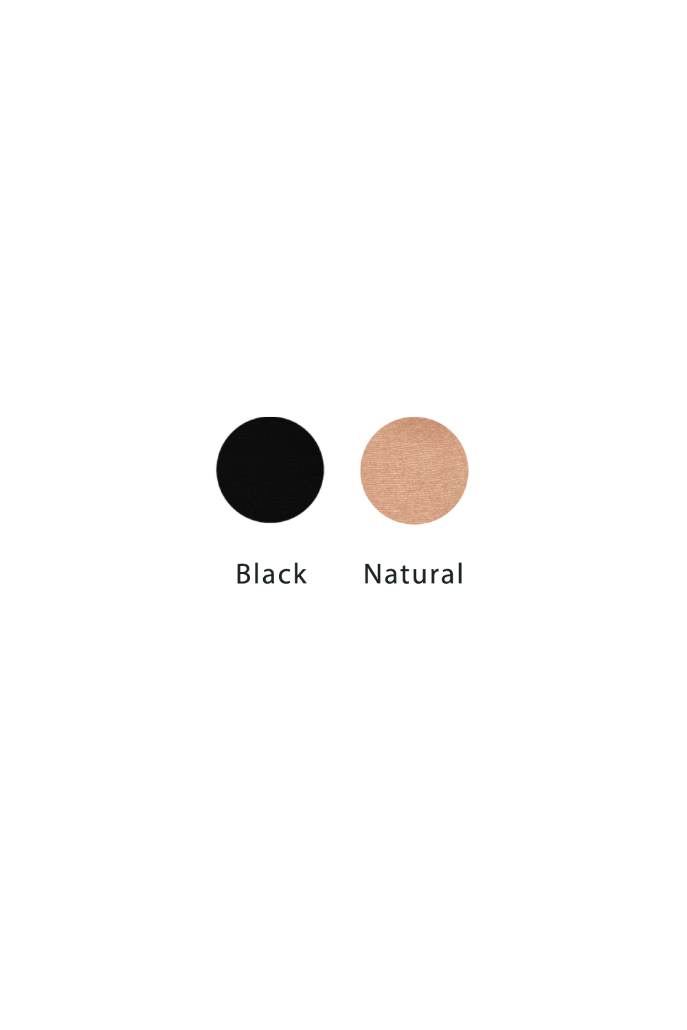 Two makeup swatches labeled 'Black' and 'Natural' on a white background