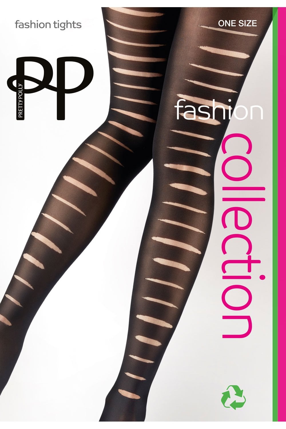 Black slashed seam patterned tights with 'PP' branding on a white background