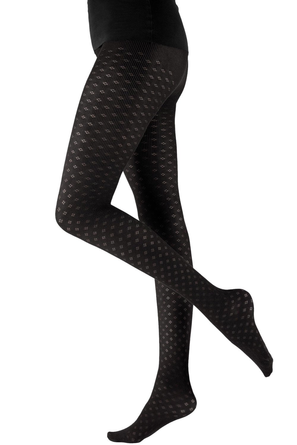 Black diamon flower patterned tights on a white background