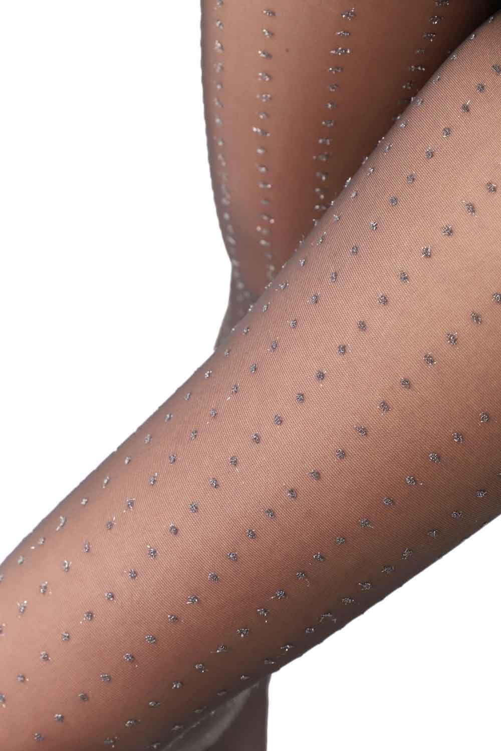 Sparkly glitter dot tights with a subtle pattern on a white background