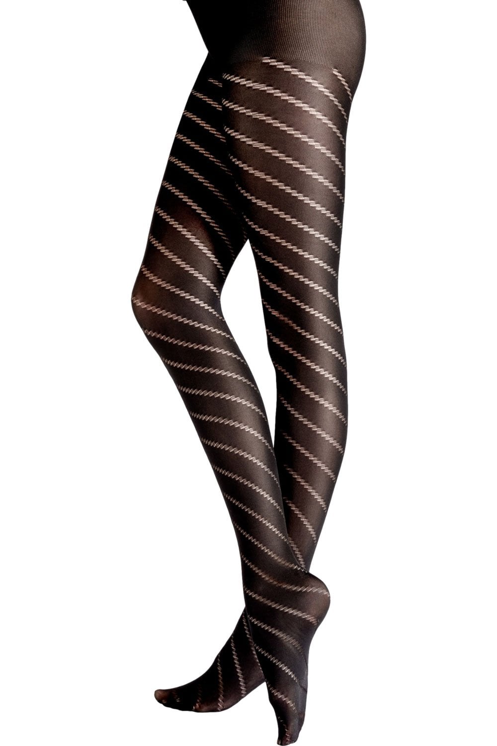 Black tights with  diagonal stripes on a white background