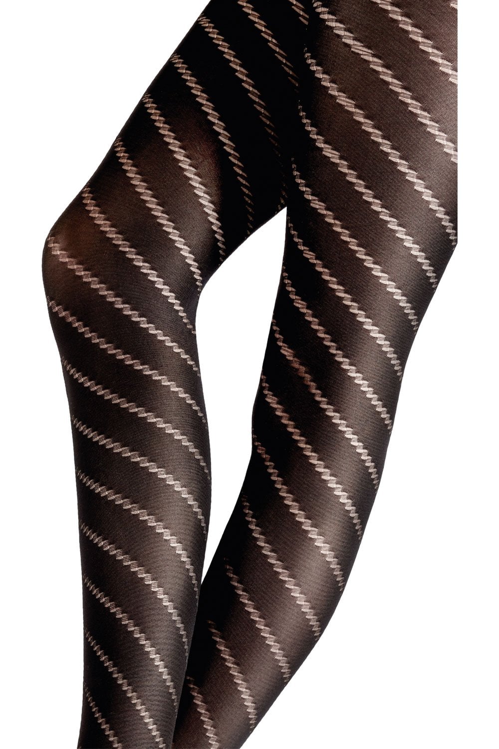 Pair of black  tights with diagonal stripes on a white background