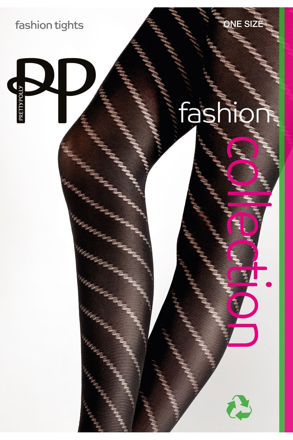 Patterned fashion tights with 'PP' branding on a white background