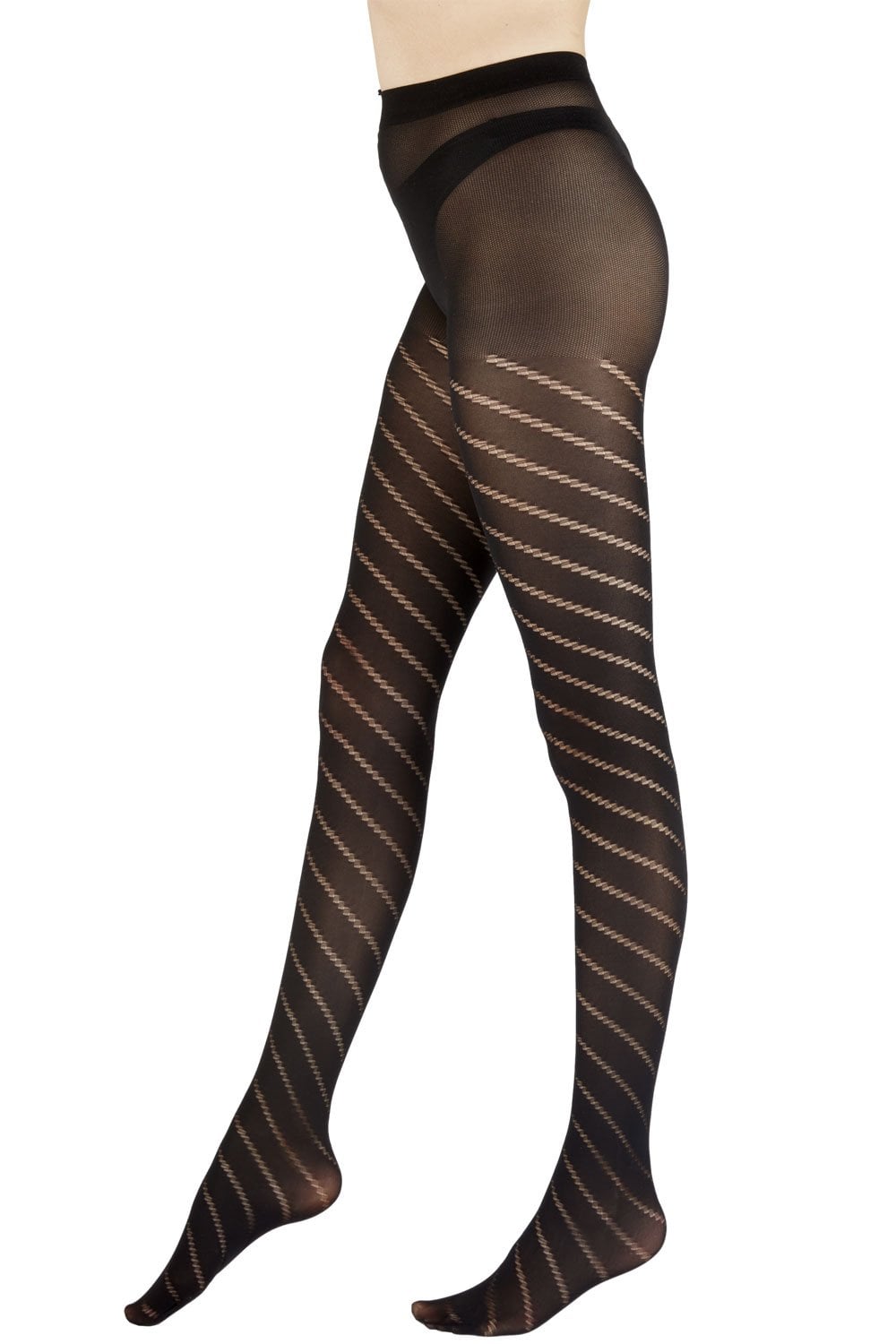 Black tights with  striped pattern on a white background